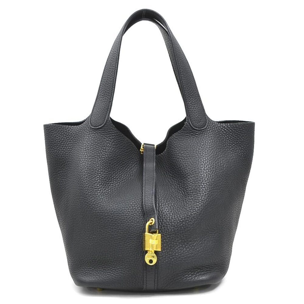 Hermes Picotin Lock MM 22 handbag, Taurillon Clemence leather, black and gold...